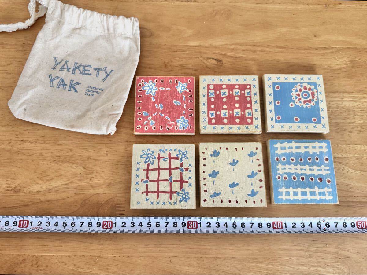 YAKETY YAK アメリカンカントリーテイスト 木製コースター6枚セット キッチン用品 キッチン雑貨 テーブル小物 未使用品拍卖