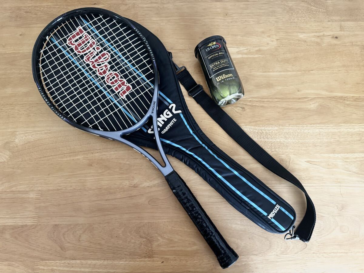 MIZUNO ミズノ テニスラケット WINGLINE SX-8 Wilson ウィルソン ラケットカバー テニスボール まとめてセット 中古品拍卖