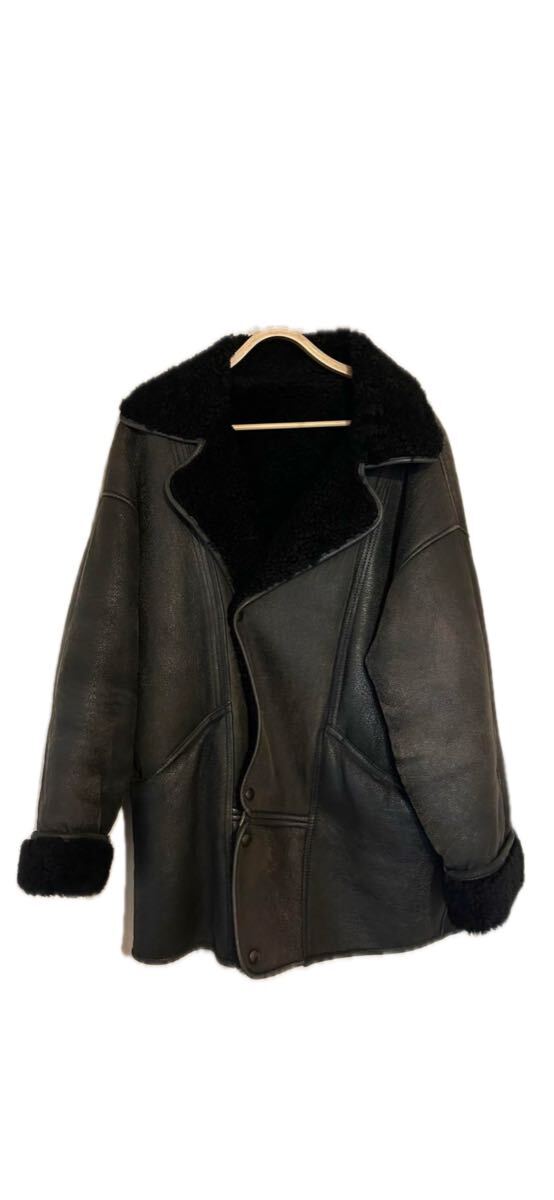 イギリス製 最高級 シープスキン ムートン コート ムートンコート 羊革 ブラック レザー メンズ レディース拍卖