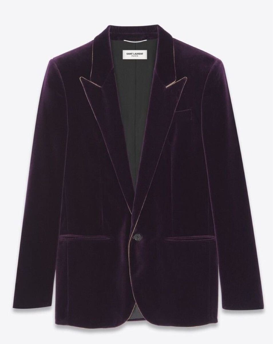 SAINT LAURENT PARIS ベルベット ジャケット パープル ベロア サンローラン パイピング メンズ レディース拍卖