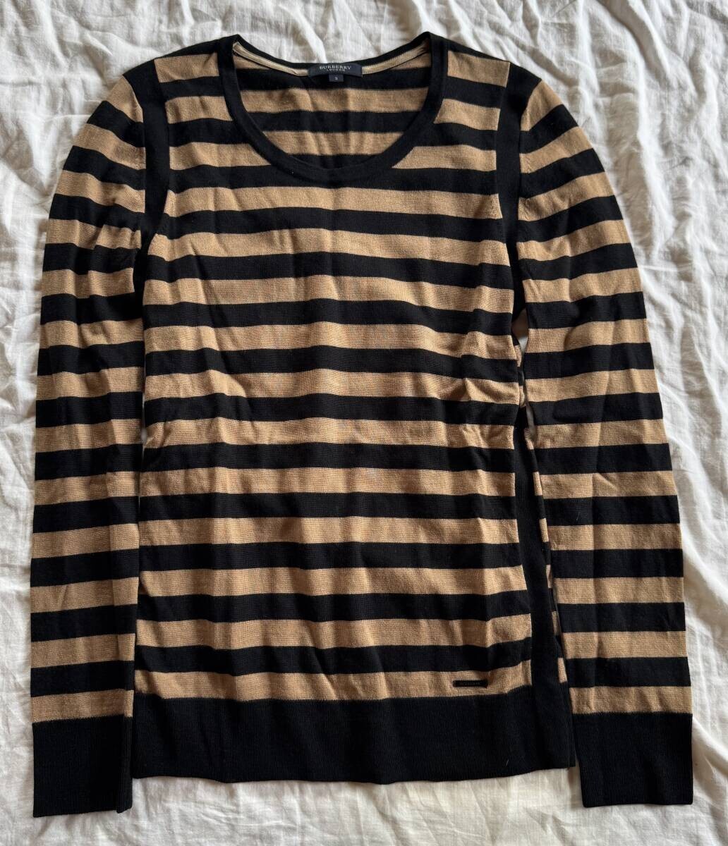 バーバリーロンドン 長袖 ニット ボーダー 高級タイプ ウール シルク カシミア セーター 2拍卖