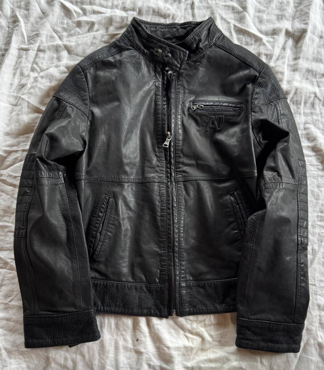 アルマーニキッズ ジャケット ライダース 黒 レザー ゴートレザー 高級タイプ 10A 142cm拍卖