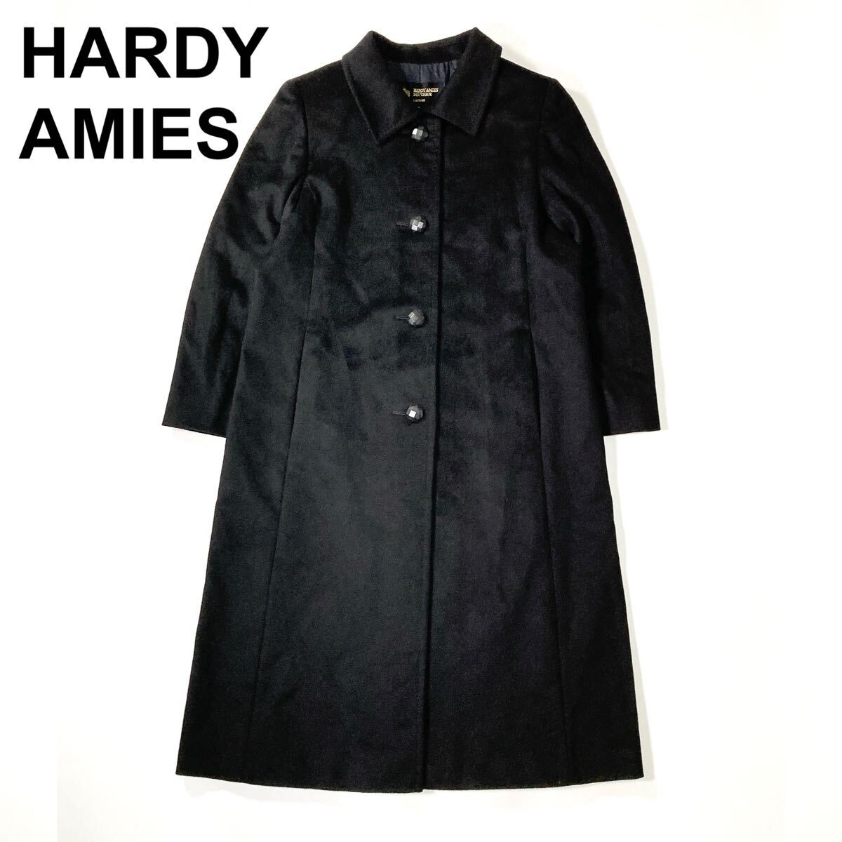 HARDY AMIES ハーディエイミス カシミヤ100% ロングコート ブラック 黒 9 M レディース B82519-115拍卖