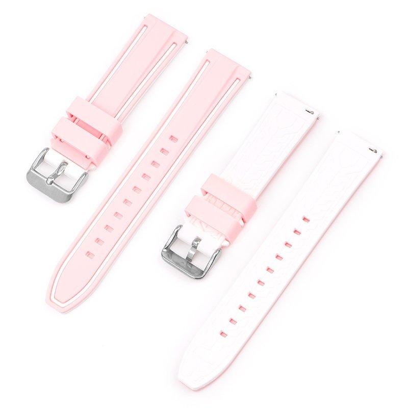 腕時計 ラバー ベルト バンド ピンク/ホワイト 24mm 交換 バネ棒内蔵拍卖