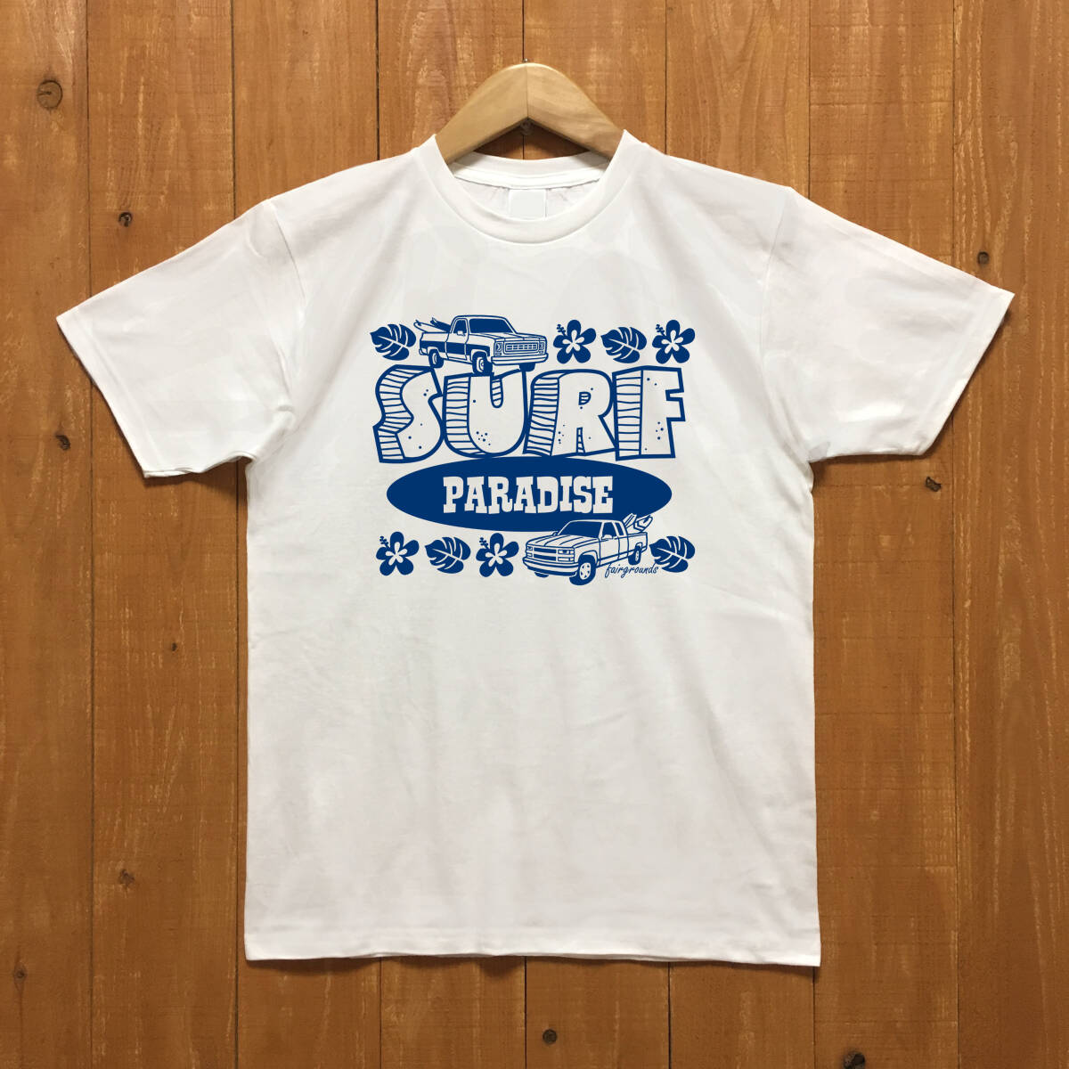 ■ SURF PARADISE Tシャツ■XLサイズ(ホワイトxブルー)アメリカ アメ車 サーフィン シボレー ハワイ CHEVROLET HAWAII CHEVY拍卖