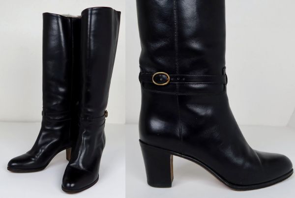 TANINO CRISCI leather boots size 34.5 タニノクリスチー レザー ベルト付 ロング ブーツ 黒 b9928拍卖