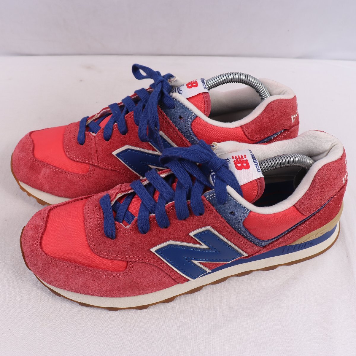 574 ニューバランス 26.5cm/new balance 赤 レッド 青 ブルー ベージュ 中古 古着 メンズ スニーカー yy6447拍卖