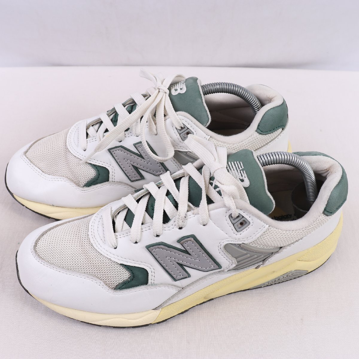580 ニューバランス 26.0cm/new balance 白 ホワイト 灰 グレー 緑 グリーン クリーム 中古 古着 メンズ スニーカー yy6493拍卖