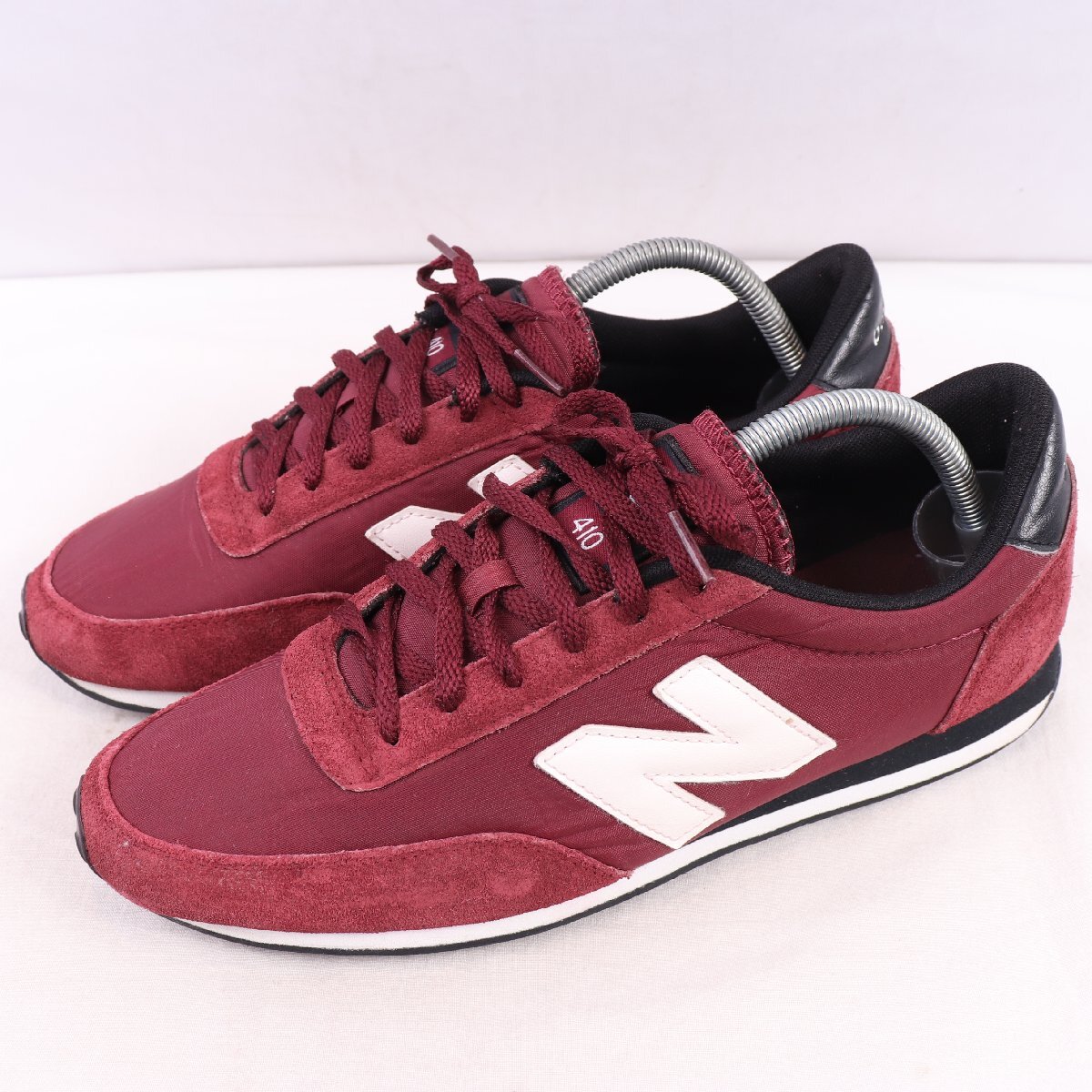 410 ニューバランス 27.0cm/New Balance バーガンディー エンジ 白 黒 中古 古着 スニーカー メンズ yy641拍卖