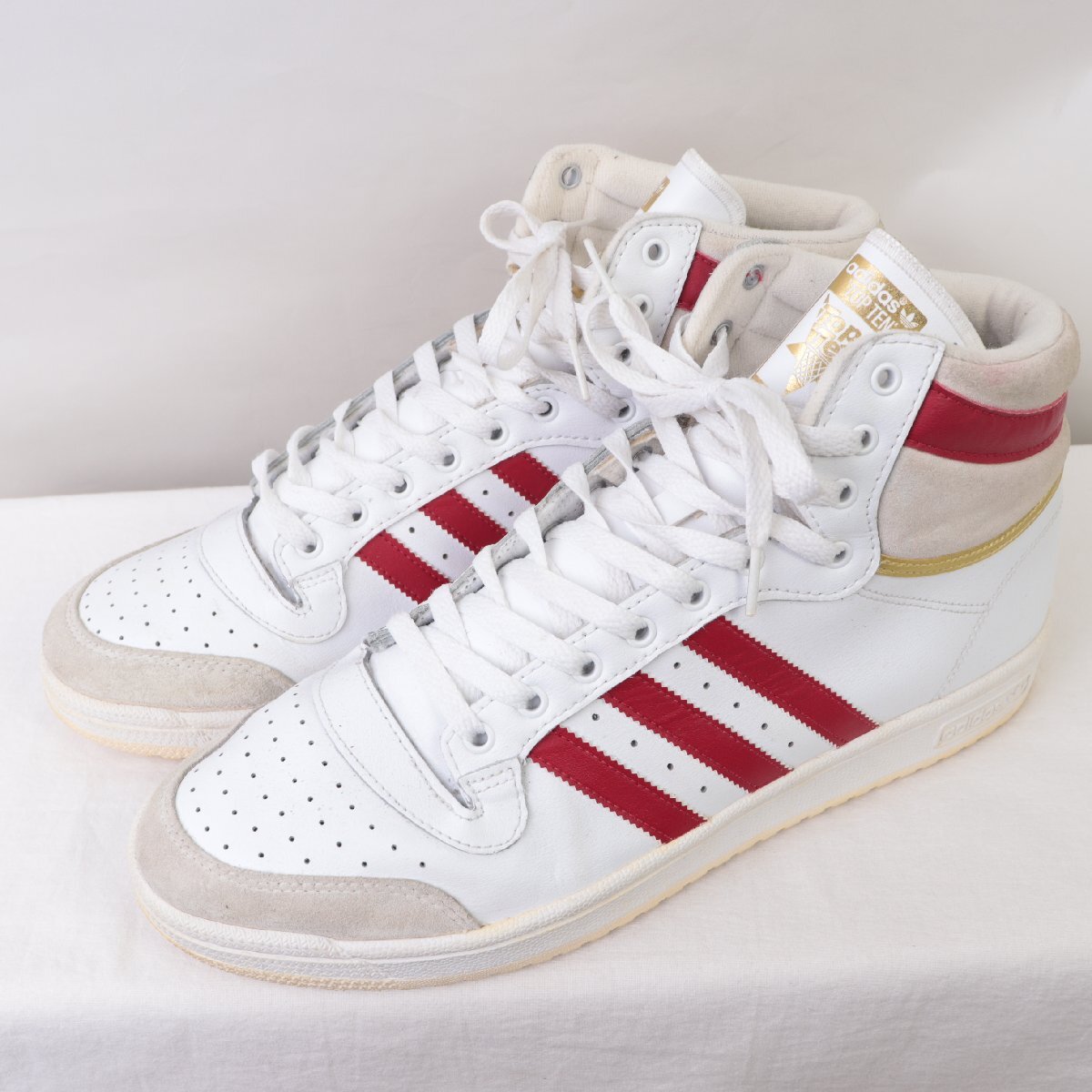 TOP TEN HI 30.5cm/adidas トップテン ハイ アディダス スニーカー 白 ホワイト 赤 グレー 中古 古着 メンズ ad6572拍卖