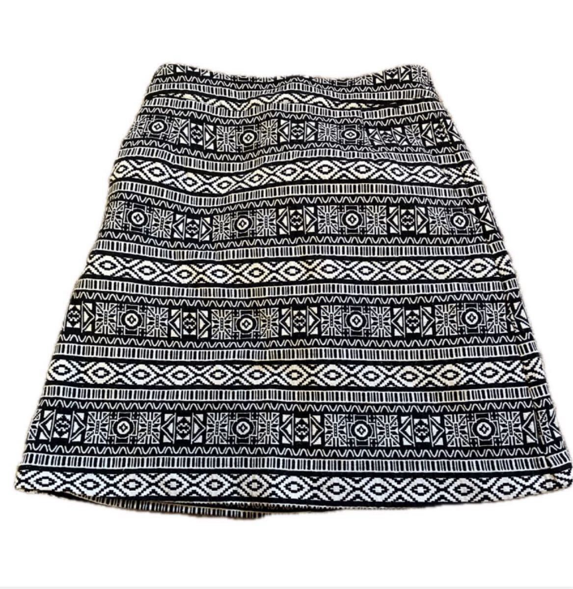 膝丈スカート スカート ボトムス 総柄 ブラック拍卖