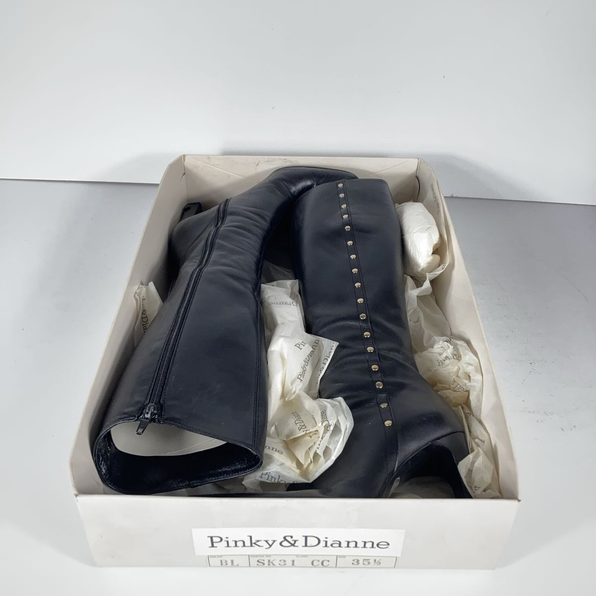 PINKY&DIANNE 35 1/2 ピンキーアンドダイアン ロングブーツ レザー SK31 CC BL ブラック 箱拍卖