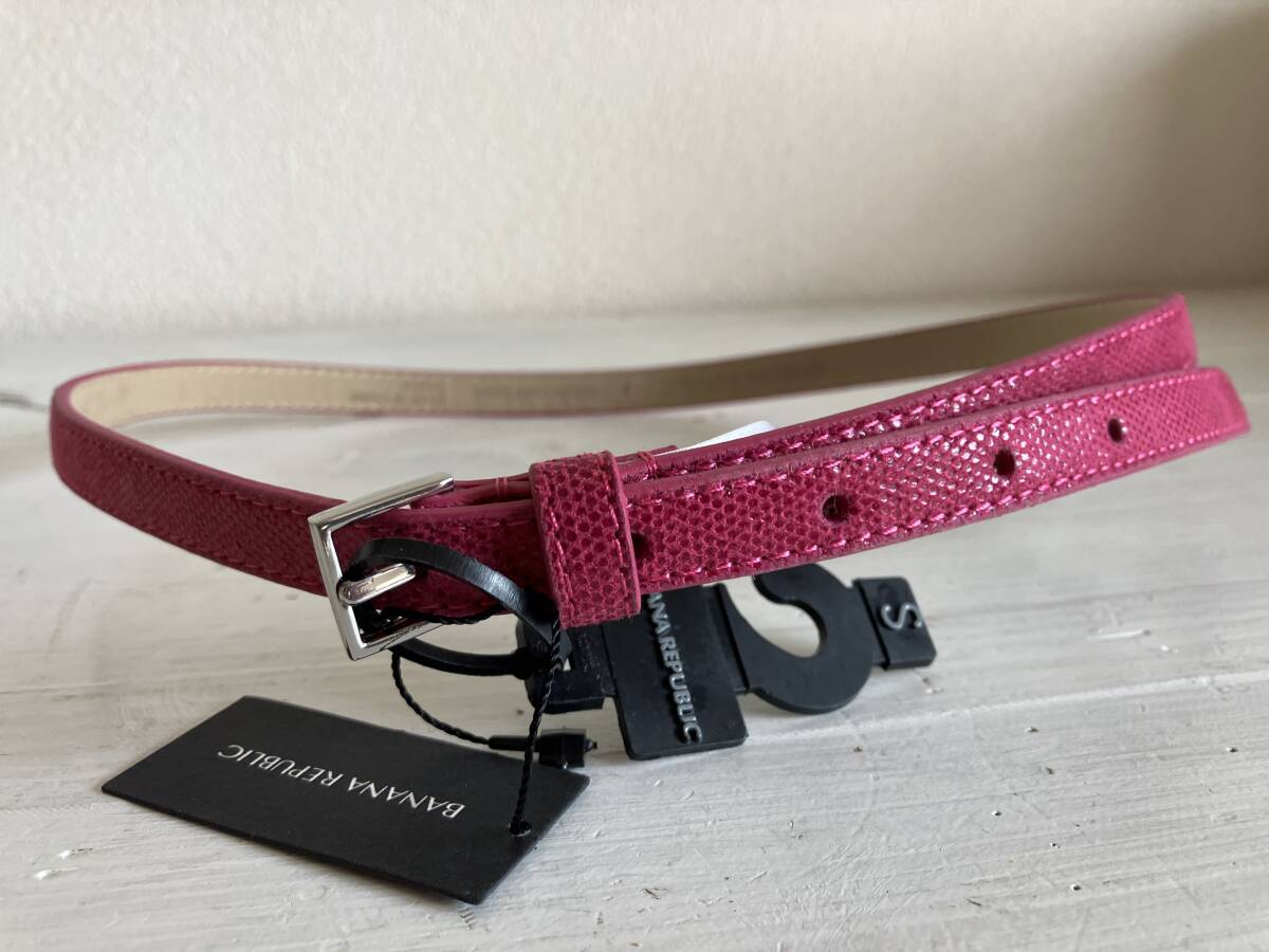 即決 BANANA REPUBLIC バナナリパブリック フェイクレザー 細ベルト ナローベルト レディース S 明るいピンク系拍卖