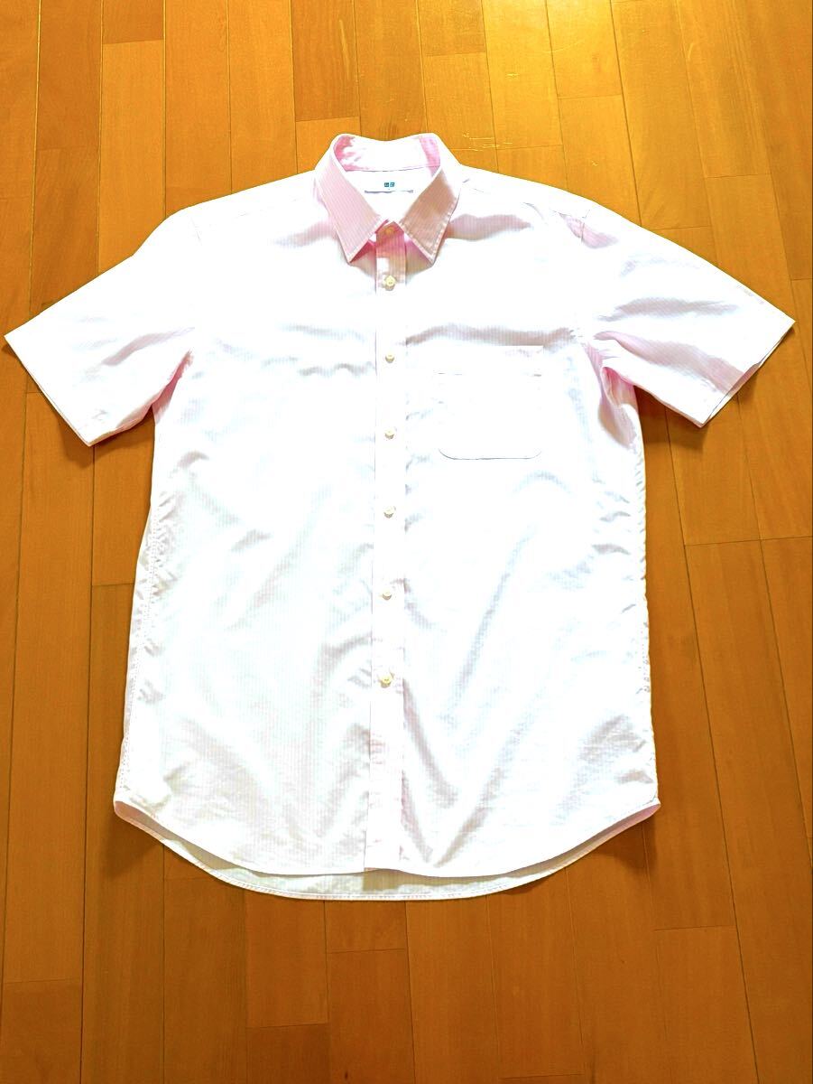 ユニクロ UNIQLO★半袖カッターシャツ★L★ストライプピンク【USED】拍卖