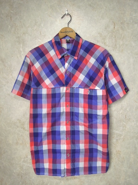 ホグロフス ショートスリーブチェックシャツ◆メンズSサイズ(実寸M程度)/半袖/吸湿速乾/登山/トレッキング/赤/白/紺/アウトドア拍卖