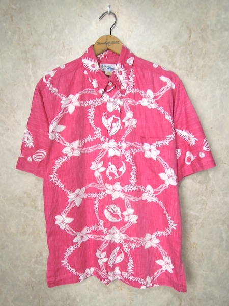 90's ハワイ製 レインスプーナー アロハシャツ◆メンズMサイズ(実寸L程度)/プルオーバー/水着タグ/ピンク/花柄/半袖/オールド/ビンテージ拍卖