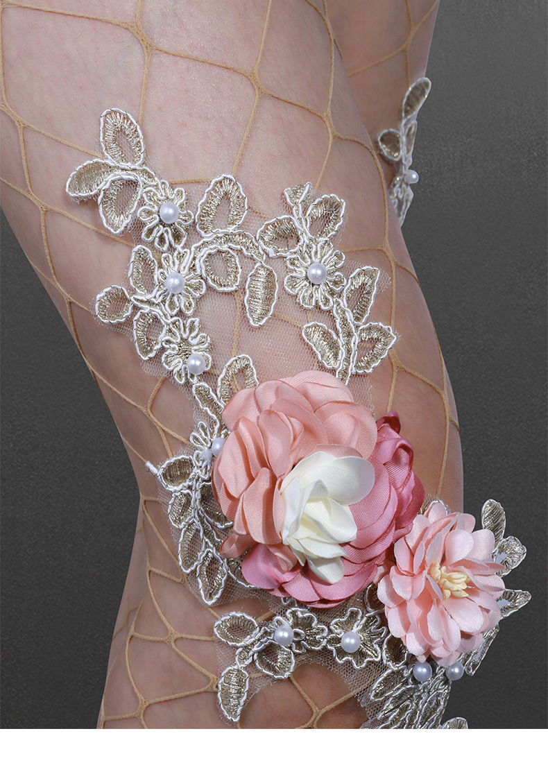 コスプレ小物 網タイツ My Luxury ストッキング フラワーデコ ベージュ レディース フリーサイズ ピンク ベージュ A3拍卖