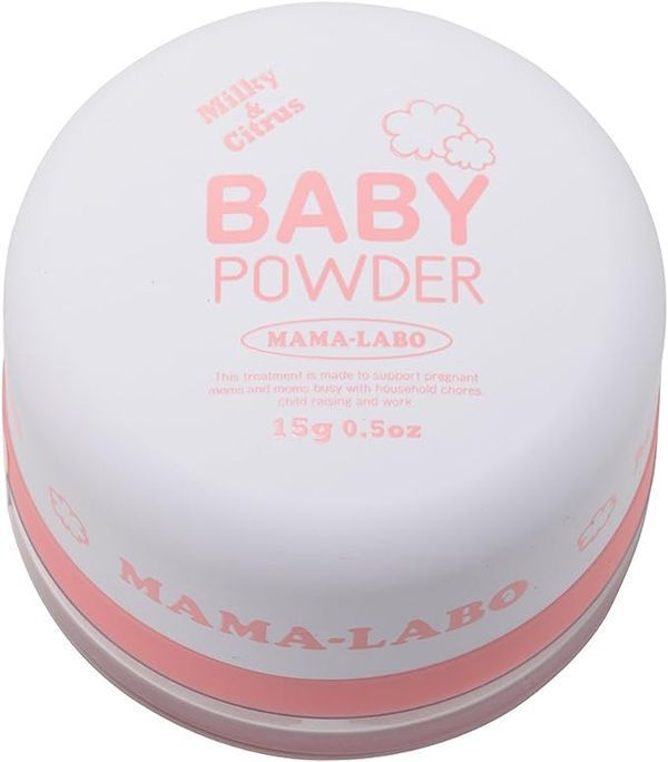 送料無料 ママラボ パフ一体型 べビーパウダー ミルキーシトラスの香り ボディ用(15g) 日本製拍卖