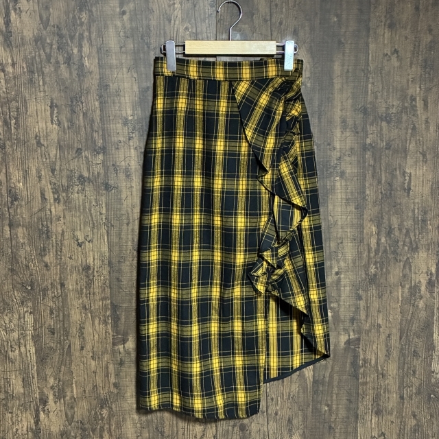 C3◇JOINT WORKS | ジョイントワークス ブリティッシュチェック ラップ風フリルスカート イエロー レディース Mサイズ 中古品拍卖