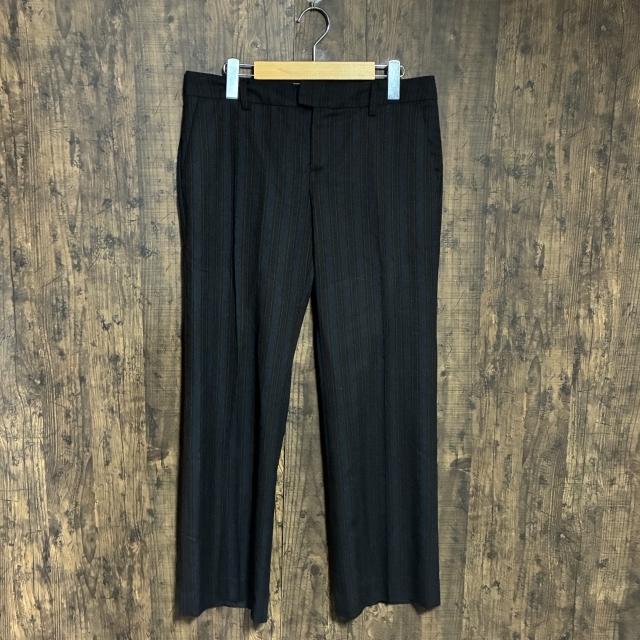 C4◇HACHE | アッシュ ストライプ柄スラックスパンツ ブラウン×ネイビー レディース 42サイズ 中古品拍卖