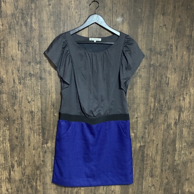 C4◇green label relaxing | グリーンレーベルリラクシング 半袖ワンピース ブラック×グレー×パープル レディース 38サイズ 中古品拍卖