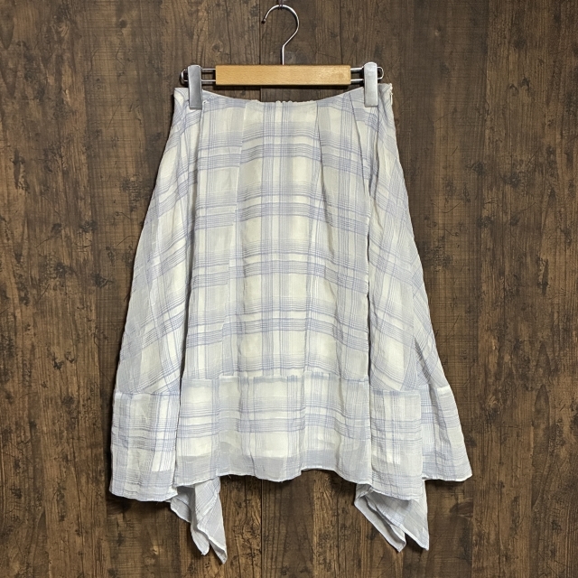 C5◇JENDROBIUM | ジェンドロビウム アシンメトリーヘム チェック柄スカート ホワイト×ブルー レディース 36サイズ 中古品拍卖