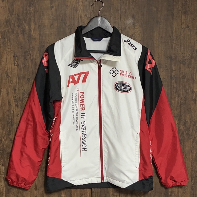 C23◇ASICS | アシックス トラックジャケット A77 ホワイト×レッド×ブラック メンズ Mサイズ 中古品拍卖
