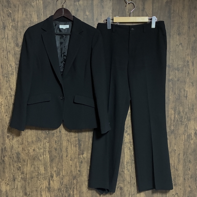 C23◇CLOSSHI | クロッシー スーツセット ジャケット&パンツ ブラック レディース 上下セット 13サイズ 中古品拍卖