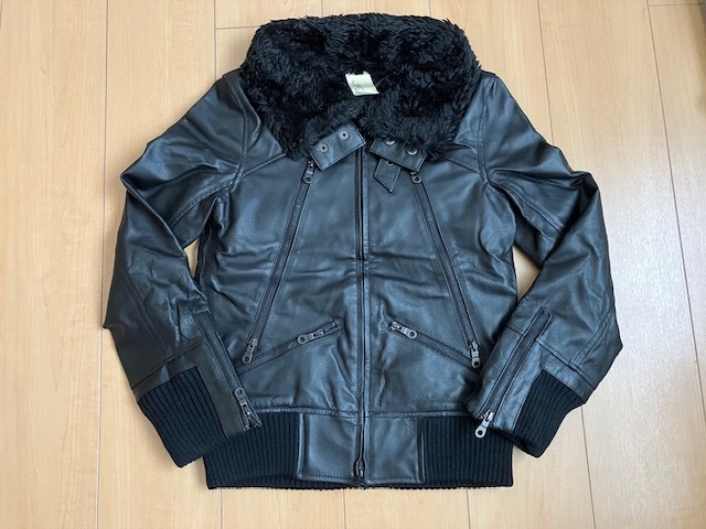 セール ★ レディース ボア襟 レザー ライダース ジャケット ブルゾン Mサイズ ブラック拍卖