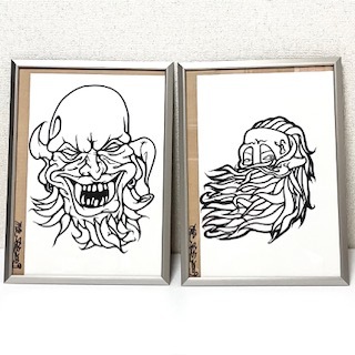 ★ 即決・送料無料 ★ 2個セット★額付き★ダークアート イラスト 手書き 直筆拍卖