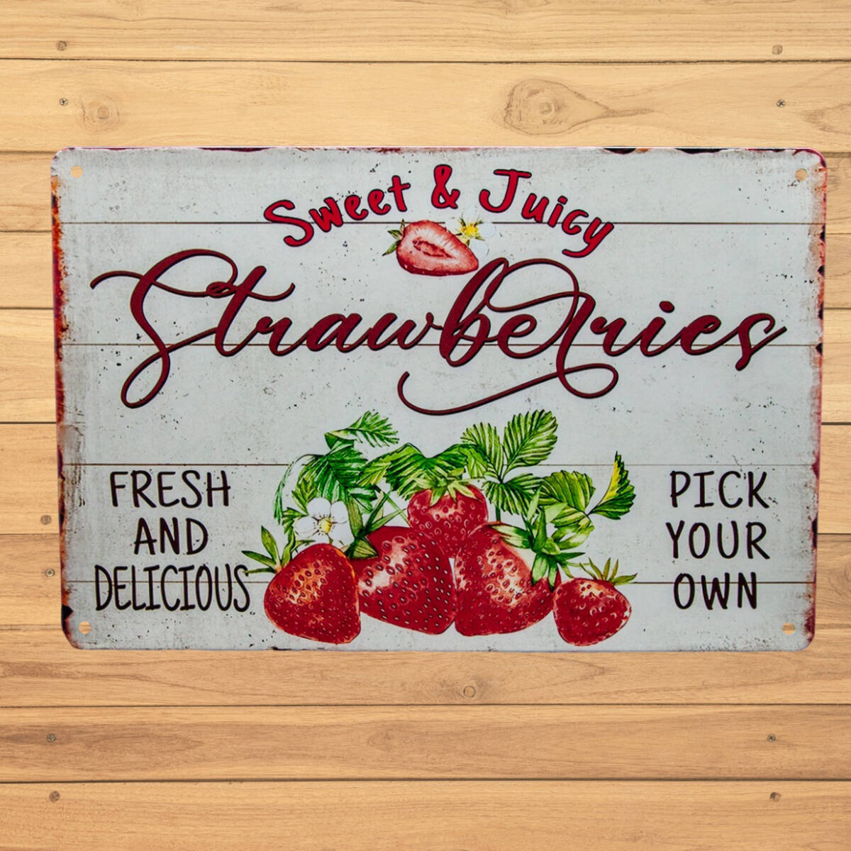 ブリキ看板 イチゴのブリキ看板 Sweet & Juicy 20㎝×30㎝ 新品拍卖