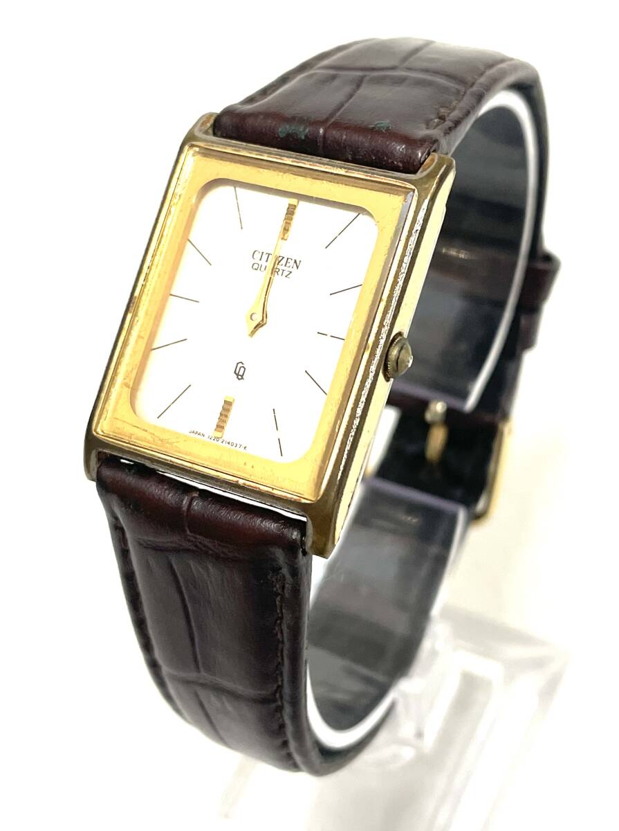 【B】【11689】★☆CITIZEN シチズン 4-213106 クオーツ スクエア 不動 社外ベルト 文字盤カラーゴールド 現状品☆★拍卖