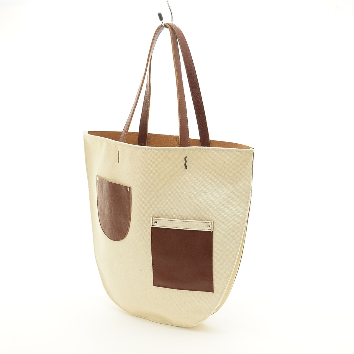 ■527080 未使用品 ajew エジュー トートバッグ ●The pocket tote ザ ポケット トート 牛革レザー 帆布キャンバス レディース 日本製拍卖