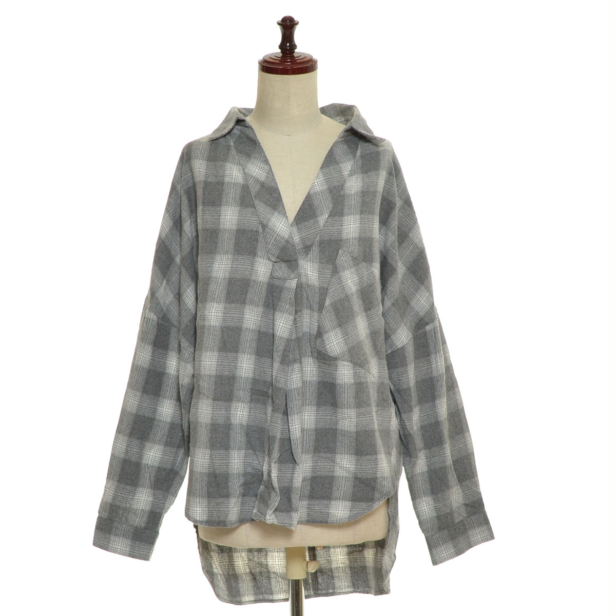 □551688 AS KNOW AS olaca アズノウアズ オオラカ おおらかサイズ ○長袖ブラウス スキッパー チェックネルシャツ サイズ13 レディース拍卖