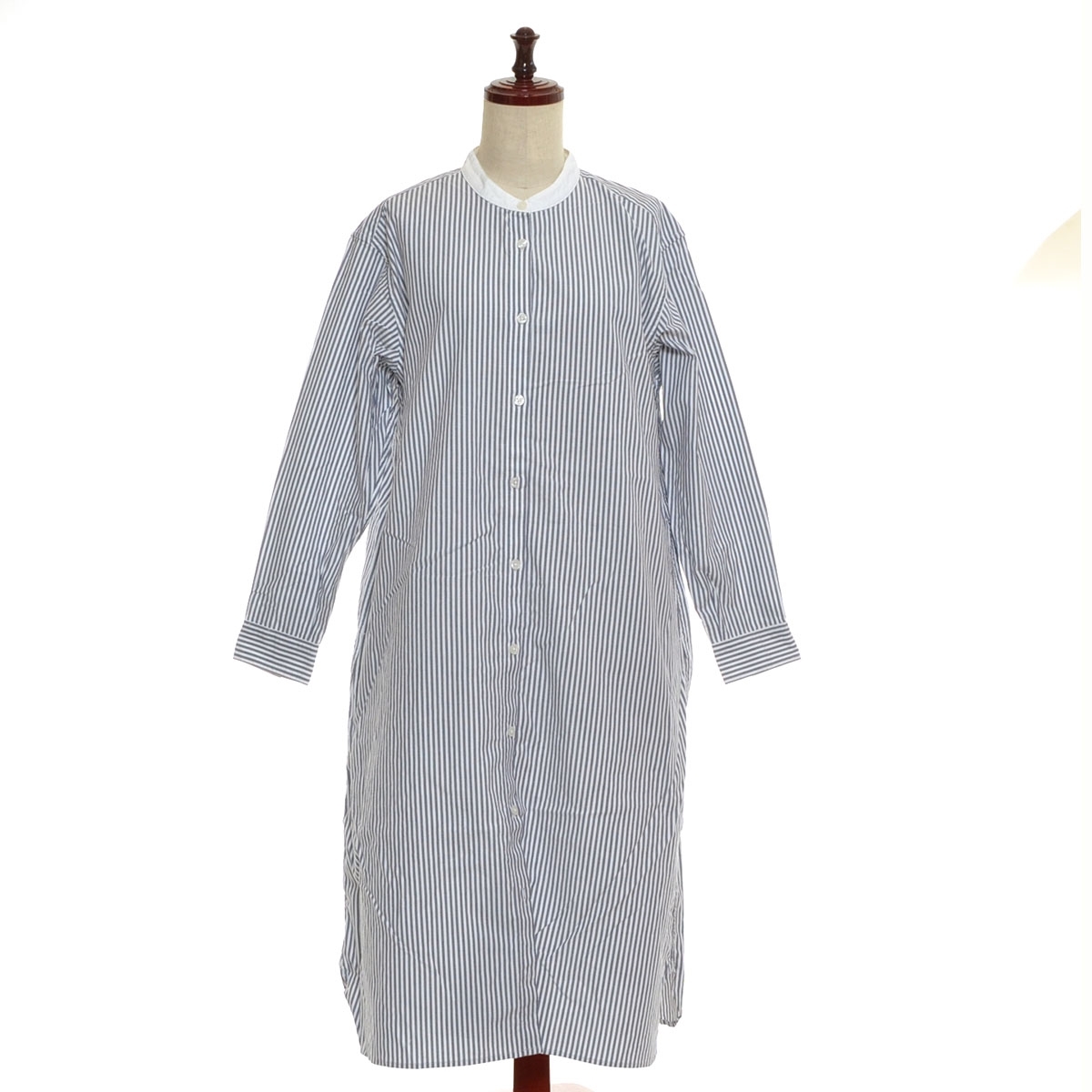 □551785 MUJI 無印良品 良品計画 ○ロングワンピース クレリックバンドカラー ストライプシャツワンピース サイズS 24aw レディース拍卖