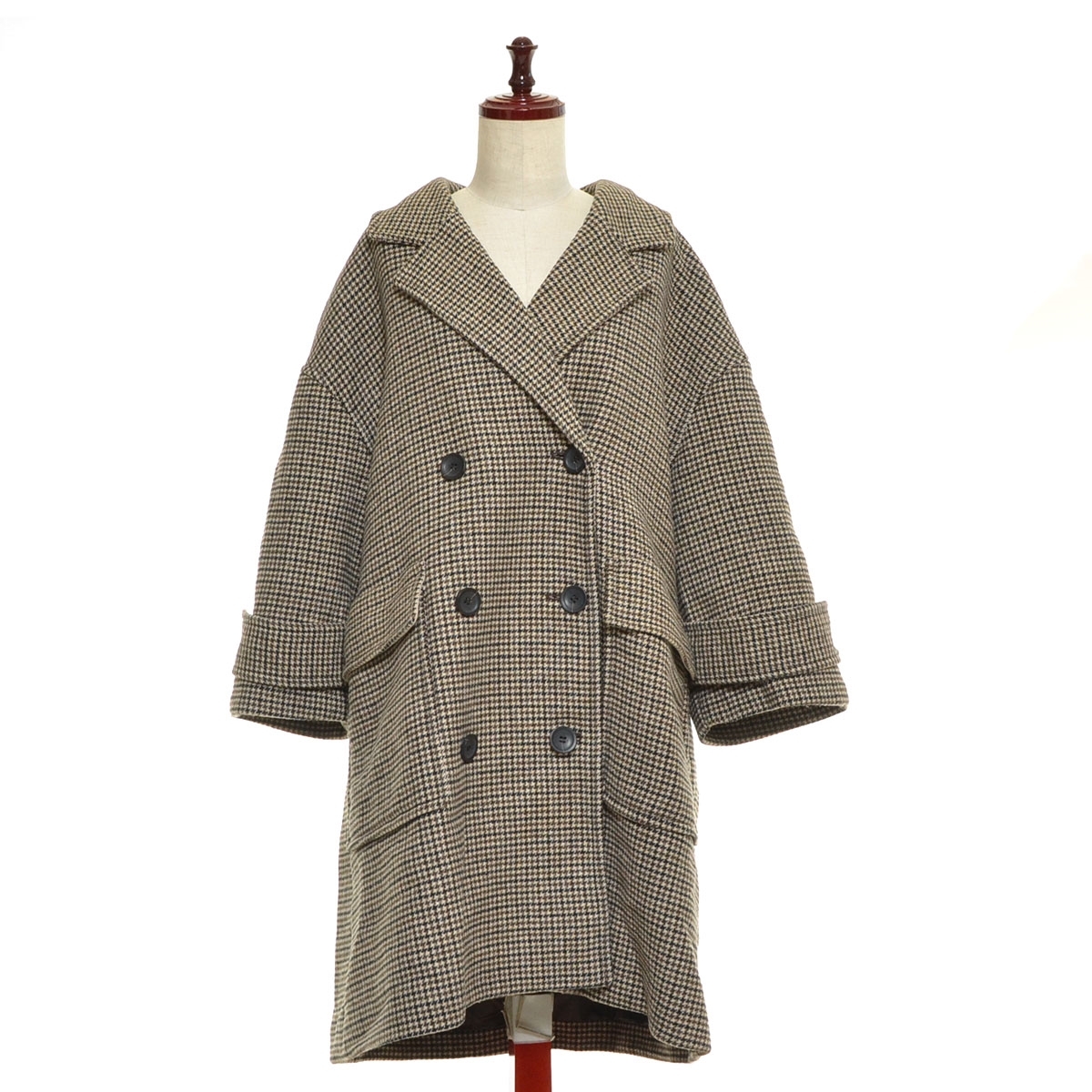 ■554607 SLOBE citron. スローブ シトロン ベイクルーズ ●ロングコート 千鳥格子ウール混チェスターコート サイズ38 レディース ブラウン拍卖