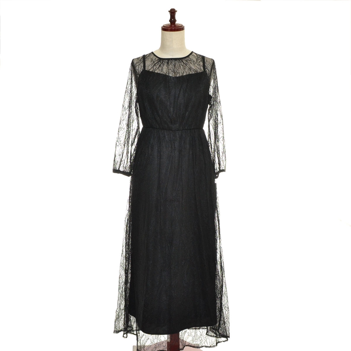 □550093 未使用品 Bon mercerie ボンメルスリー アサクラ ○ワンピース 総レースドレス サイズ38 レディース ブラック拍卖