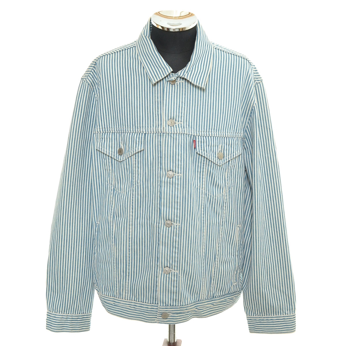 ●558774 LEVI'S PReMIUM ●デニムジャケット ヒッコリートラッカージャケット 77380-0036 サイズL メンズ ブルー ホワイト ストライプ拍卖
