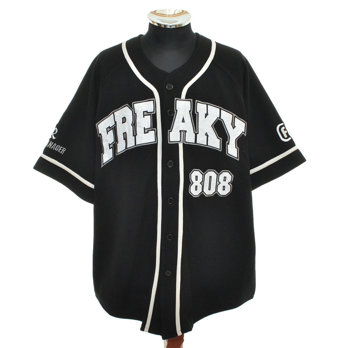 ●557840 FREAKY フリーキー ●ベースボールシャツ 半袖 サイズXL メンズ ブラック拍卖