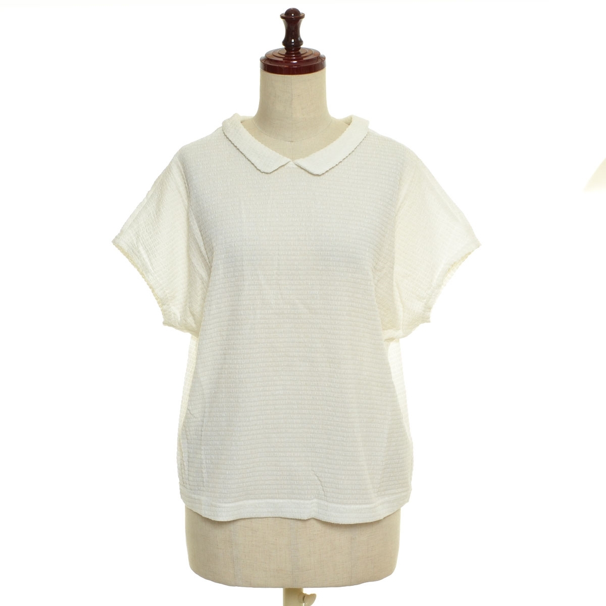 ■547911 mizuiro ind ミズイロインド ●半袖ブラウス トップス カットソー シャーリングプルオーバー レディース 日本製 ホワイト拍卖