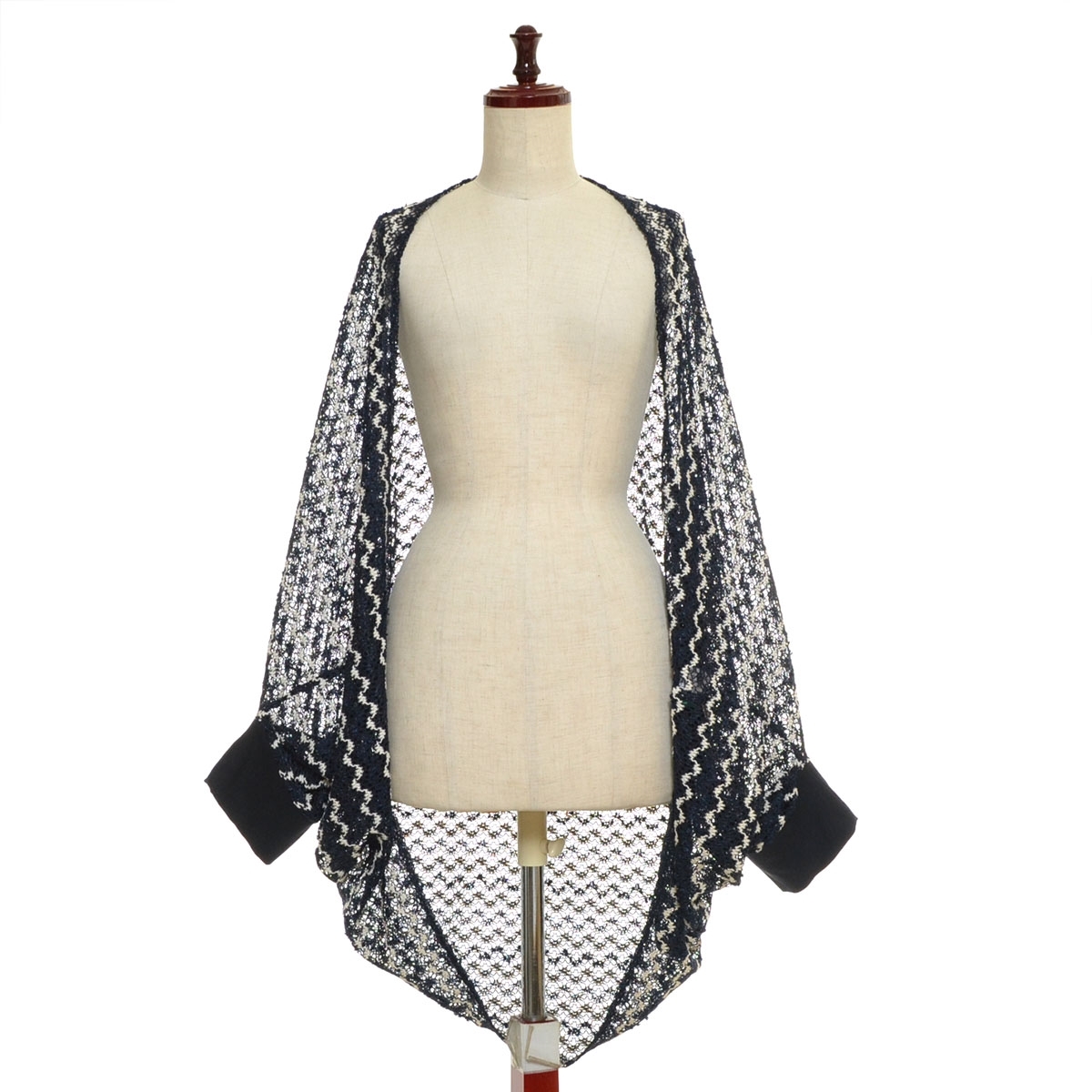 □550879 AS KNOW AS olaca おおらかサイズ ○カーディガン スパンコール ボーダーニット モモンガカーディガン サイズF レディース拍卖