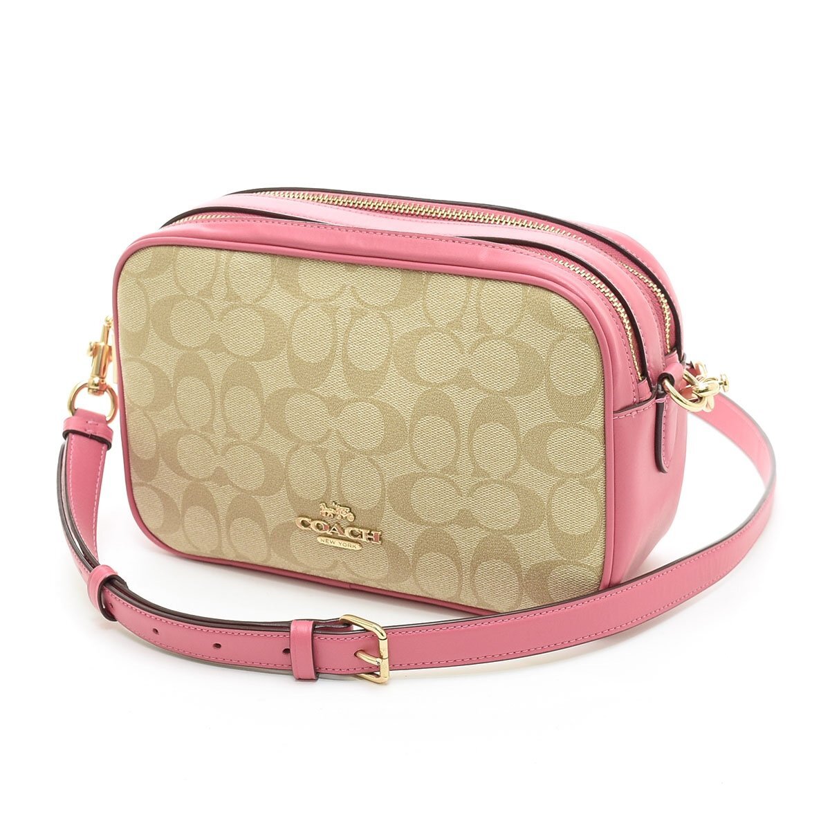 ◇545483 COACH コーチ ショルダーバッグ シグネチャーPVC ミニジェイミーカメラバッグ 68168 PVC レザー レディース ベージュ ピンク拍卖