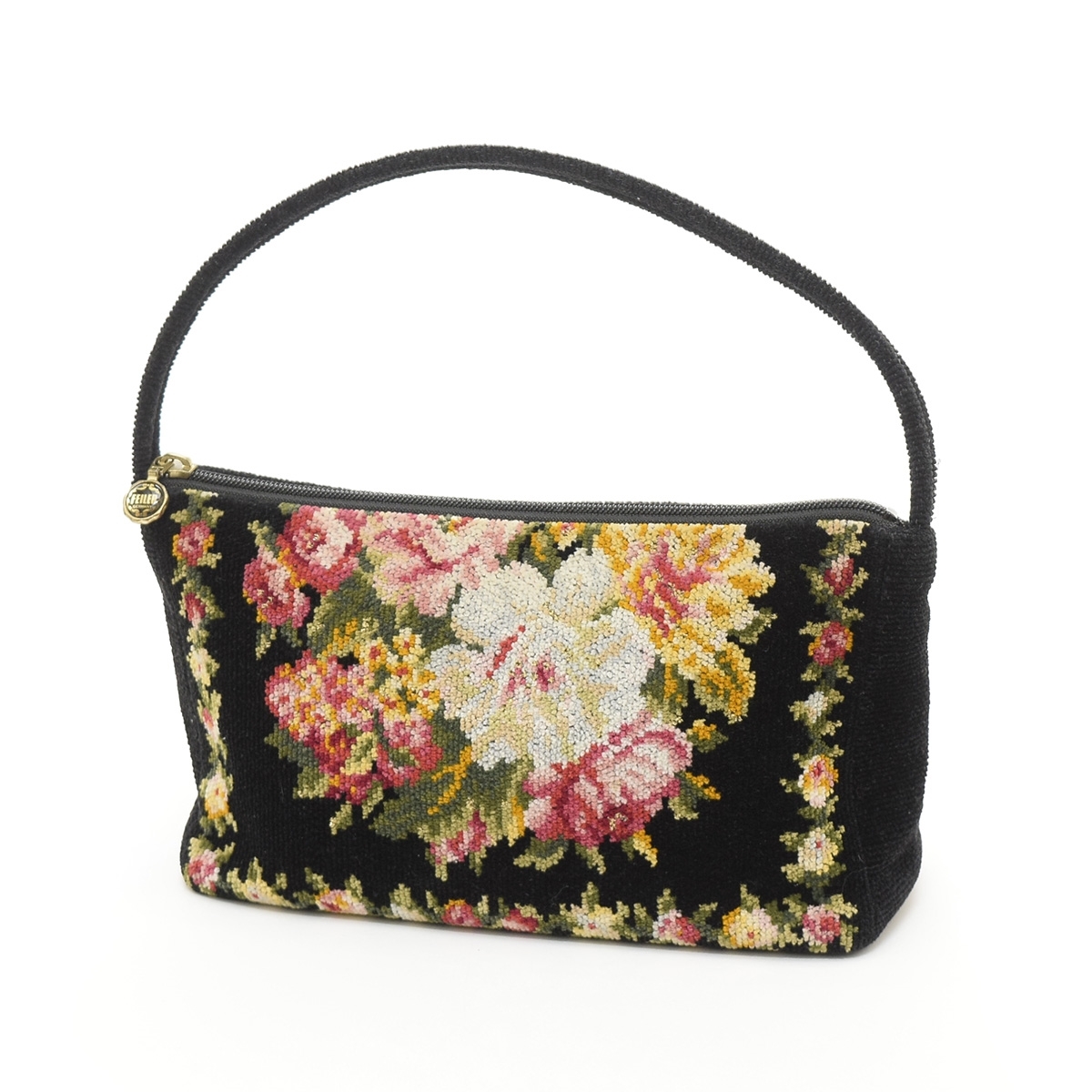 FEILER フェイラー ハンドバッグ 花柄シュニール織バッグ レディース ブラック拍卖