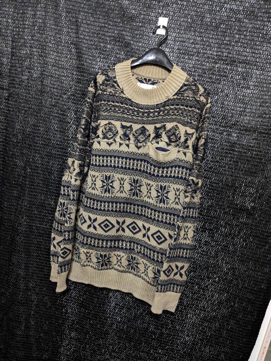 sacai サカイ グランジ 切替 ビッグ ニット カーキ × ブラック / kolor sacai ロングニット拍卖