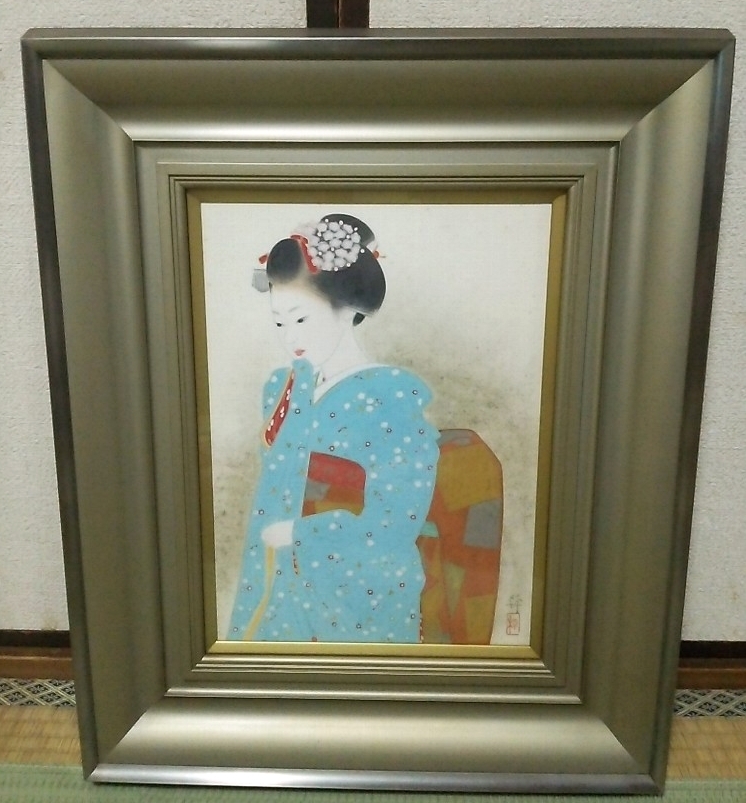 ★【一美堂】★日本画★五十嵐幹★『小寒(舞妓さん)』★額45×54cm★【真作】☆拍卖