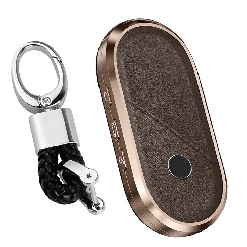 即決新品 ミニクーパー MINI アルミ 本革 レザー 茶 スマートキーケース キーカバー F65 F66 F67 J01 U25カントリーマン J05エースマンJ01拍卖