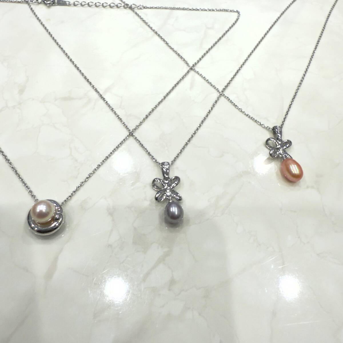 ●H7-8-24 田崎真珠 パールネックレス 1粒パール シルバー SV925 ピンク ブルー ホワイト 3点セット タサキ 美品 保管品拍卖