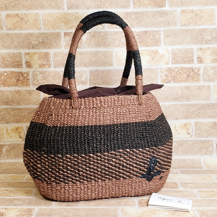 アニエスベー agnes b. ボーダー かごバッグ トートバッグ ブラウン バイカラー拍卖