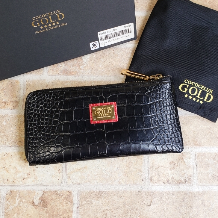 ココセリュックス ゴールド クロコ型押し レザー L字 長財布 財布 ブラック COCOCELUX GOLD 拍卖