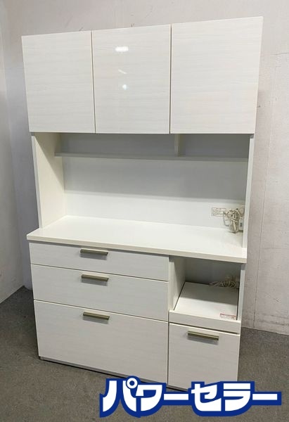 ニトリ キッチンボード ソレル 幅120 耐震ロック フルスライドレール レンジ台 ホワイト 食器棚 ダイニング 中古家具 店頭引取歓迎 R9938拍卖